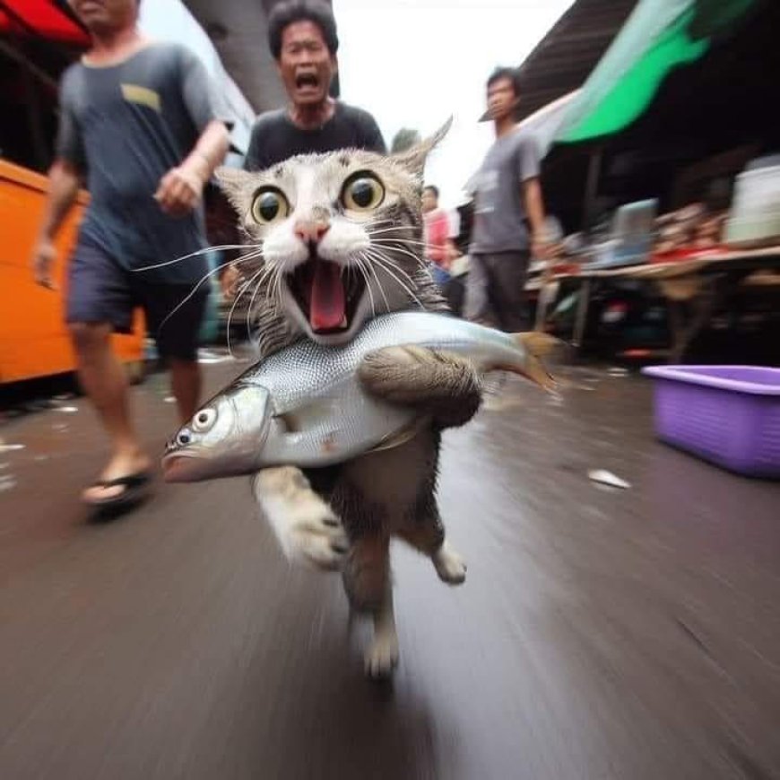 Cat steals Milkfish in the Market