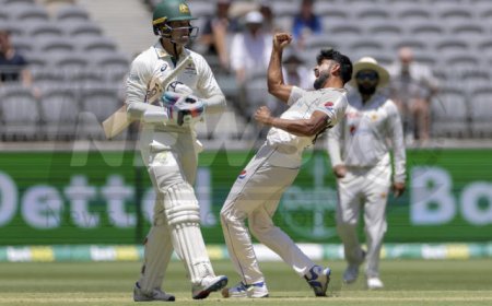 Pakistan is behind Australia by 355 runs in the first Test after Jamal's impressive debut, where he claimed six wickets.